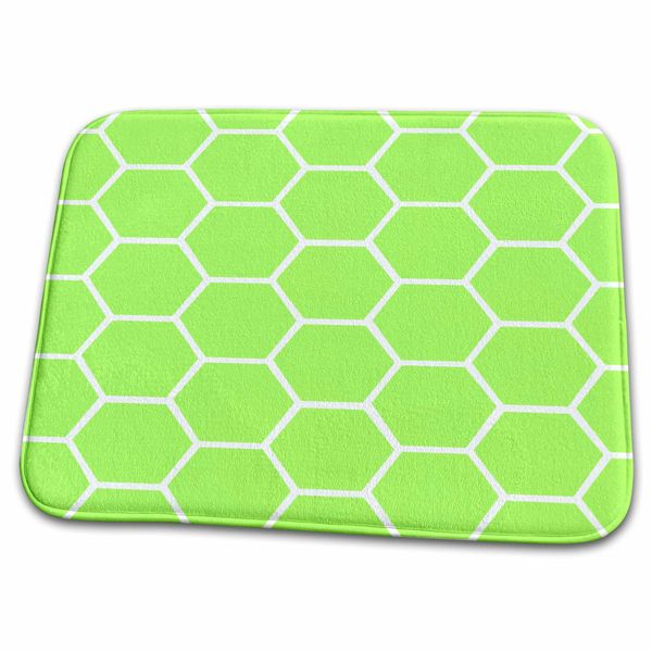 Dish Drying Mat - Lime Green honeycomb hexagon pattern - bright neon honey comb - modern bee hive inspired hexagons patterns