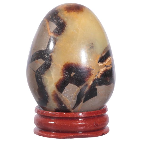 mookaitedecor 50-65mm Natural Septarian Crystal Egg Ornament with Wooden Stand, Septarian Nodule Dragon Stone Healing Crystal Stone Egg Shaped Gift Cute Room Desk Ornament Easter Egg Decoration