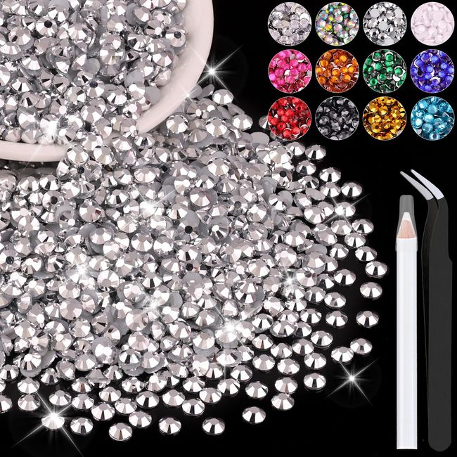 4000PCS 4mm Resin Rhinestones in Bulk (Silver), Bedazzling Flatback Crystals for Crafts DIY Nail Decoration, Gems Charms for Tumbler Shoes Clothing Fabric with Pickup Pen and Tweezers