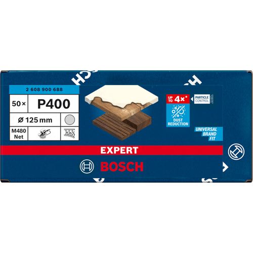 Bosch Professional 50x Expert M480 Sanding Net (for Hardwood, Paint on wood, Ø 125 mm, Grit 400, Accessories Random Orbital Sander)