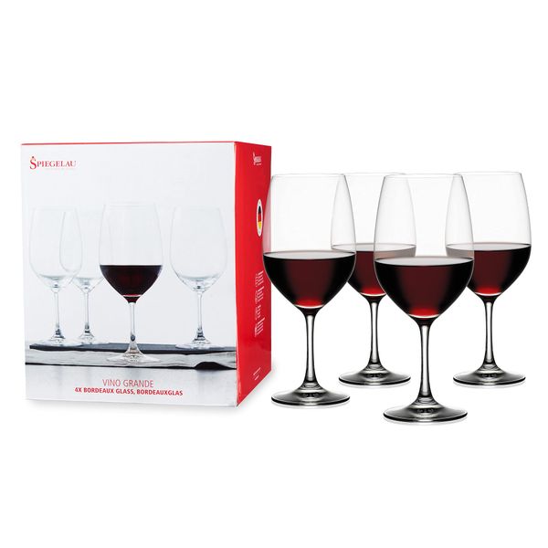 Spiegelau Vino Grande Bordeaux Wine Glasses Set of 4 - European-Made Crystal, Classic Stemmed, Dishwasher Safe, Professional Quality Red Wine Glass Gift Set - 21.9 oz