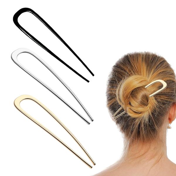 3 Pcs French Pin U-Shaped French Twist Pin White Balck Gold French Twist Hair Pin Party Dresses Wedding Hair Pins for Women Smooth Durable French Pins Hair Elegant Hair Pins for Girls