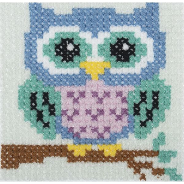 Trimits Children Learn to Cross Stitch Kits Counted Cross Stitch, Canvas Needle Thread Instructions Included, 15 x 15cm (6 x 6in), Owl