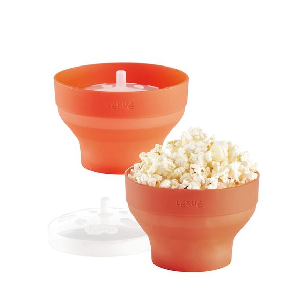 Lékué Popcorn Maker, Set of 2, Microwave Cooking, Platinum Silicone, Red, Genuine Japanese Product