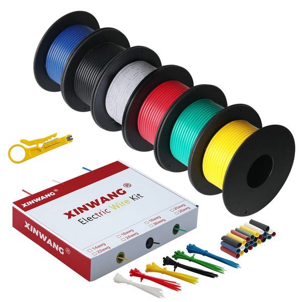 Electrical Wire,PVC Electric Wire -XINWANG 18awg 0.8 mm² wire 6 Colours (Each Colour 20ft) Stranded Wire Made of Tinned Copper Wire Hook up Wire Kit