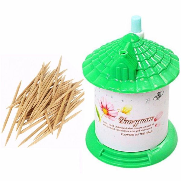 Toothpicks Dispenser Small Toothpick Holder Wooden Cocktail Sticks for Fashion Decoration BBQ Party Portable House Shaped Fun Family Plastic Box Included 50 Toothpick Approx Size 7X7.2Cm(Pack of 1)