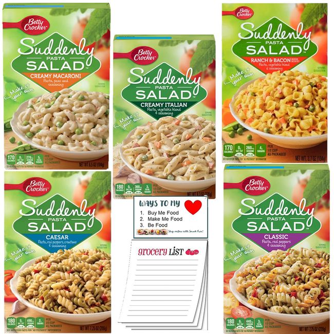 Pasta Salad Variety Bundle Pack of 5 Suddenly Salad Pasta Salads Bundled with a Snack Fun Shopping Pad Caesar Ranch Bacon Creamy Macaroni Creamy Italian Classic