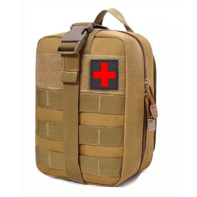 KuTi Kai First Aid Kit Bag, Multipurpose Waist Packbag, Tactical MOLLE First Aid Kit Medical Pouch - Emergency Survival Responder Bag (Khaki)