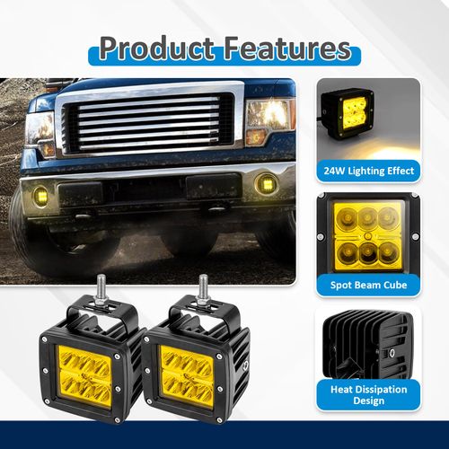 Wsays 2PCS LED Amber Light Pods & Ditch Hood Hinge LED Pod Mount Bracket w/Wiring Kit Compatible with Toyota 4Runner 2009-2023 Tundra 2007-2021