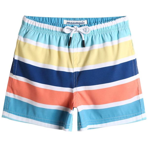 MaaMgic Badehose Jungen Sommer Badeshorts Schnelltrocknend Boardshorts mit Netzfutter Taschen und Verstellbarem Tunnelzug Urlaub Shorts Blau Gelb Rot,7 Jahre