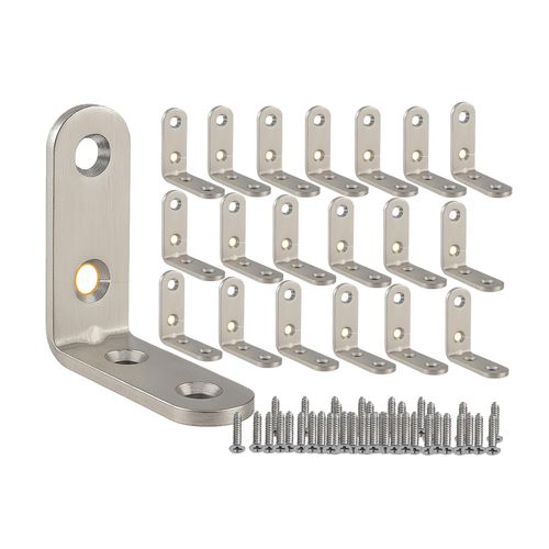 2 Inch Corner Bracket – Zinc-Plated Steel, Pack of 20 with Screws Included, Heavy Duty 4-Hole Design, Rust-Resistant Angle L Bracket for Wood, for Furniture, for Shelf