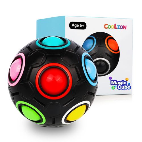 Coolzon Puzzle Ball, Magic Rainbow Ball Puzzle Cube 3D Puzzle Educational Toys Brain Teaser Stocking Fillers for Kids Adults, Black