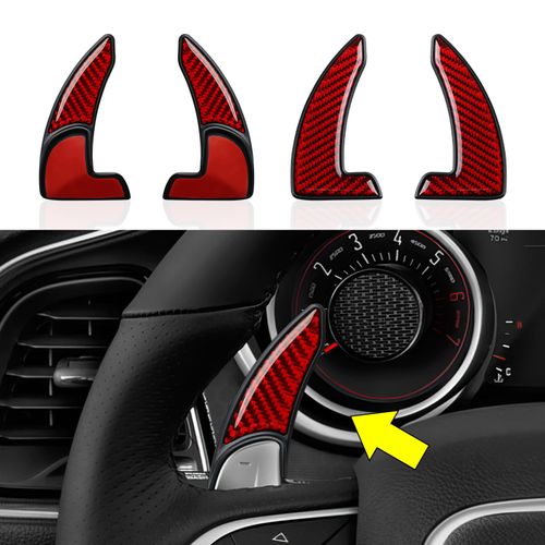 BRMYL Steering Wheel Shift Paddles for 2015-2024 Dodge Challenger Charger Durango Chrysler 300 Accessories Carbon Fiber Stickers, Red