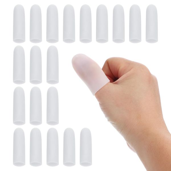 PATIKIL 2" Silicone Gel Finger Cots, 20 Pcs Support Fingertips Sleeve Protector Thumb Finger Caps for Finger, White