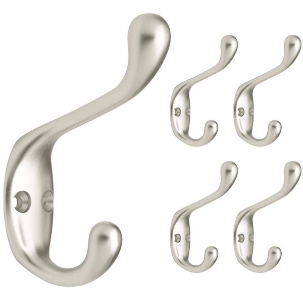 Franklin Brass FBCHH5-MN-C 3 in. Heavy Duty Coat and Hat Wall Hooks in Matte Nickel (5-Pack)