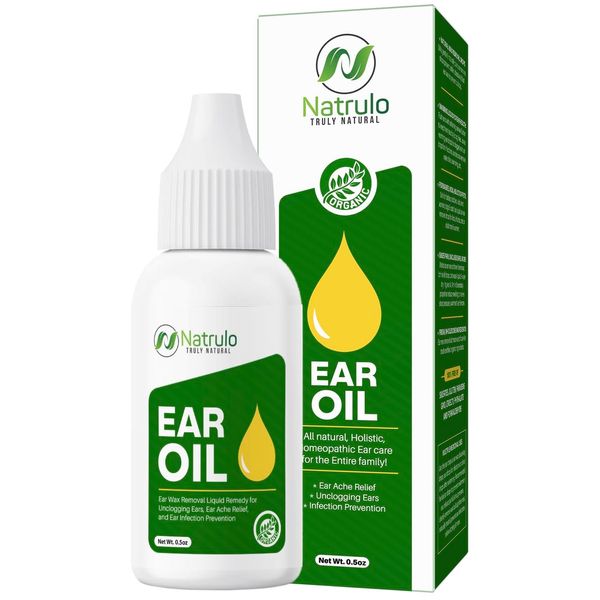 Organic Ear Oil for Ear Infection - Natural Eardrops for Ear Pain, Swimmer's Ear & Wax Removal - Kids, Adults, Baby & Dog Earache Remedy - Ear Drops with Mullein, Garlic Made in USA (0.5 Oz)