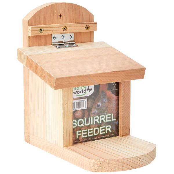 Wildlife World Wooden Squirrel Feeder and Feeding Box with Lift-Up Lid for the Garden