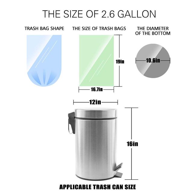 2.6 Gallon 100 Counts Strong Trash Bags Garbage Bags by Teivio, Bathroom  Trash Can Bin Liners, Small Plastic Bags for home office kitchen, Clear