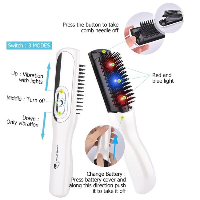 Electric Vibration Massage Hair Brush Blue and Red Light Hair