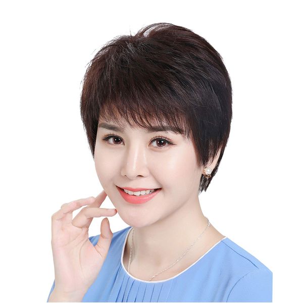 HIYE Medical Wig, 100% Human Hair, Super Realistic Hair Whorl, Full Wig, Elegant, Mother's Wig, Antibacterial, Odor Resistant, Lightweight, Excellent Breathability, Short Wig, Straight Black