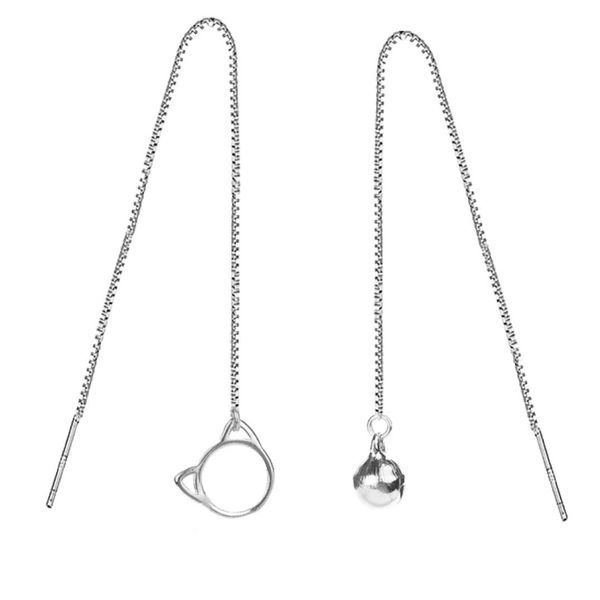 Iszie 925 Sterling Silver Cat Threader Dangle Pull Through Women's Earrings Cat Lover Gifts