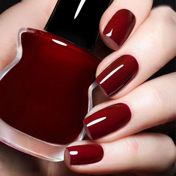 Red Nail Polish, Quick Dry Nail Polish Burgundy Red Nail Varnish, Red Glitter Nail Polish Long Lasting Wine Red Cherry Red Nail Polish No Need UV Nail Paint for DIY Salon Manicure at Home (02#)