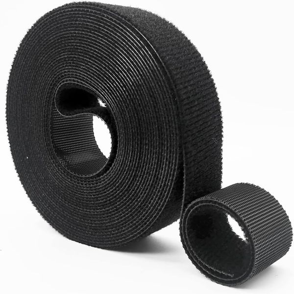 Velcro Fastening Band for Double-sided Velcro Ties Velcro Band Heat Resistant Tape Strong TV Power Cord/PC Cable Wiring Organization Magic Band Binding Belt Freely Cut Storage Tape Velcro (Black 8.9 x