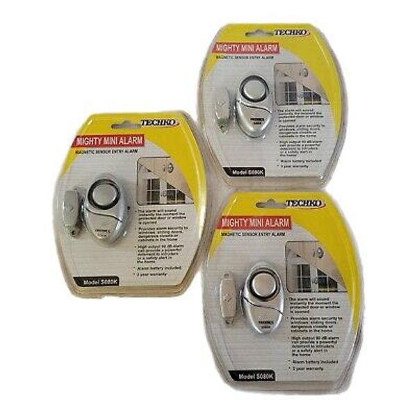 3 Sensor Entry Alarm Techko S080K Mighty Mini Alarm Magnetic Battery Powered NEW