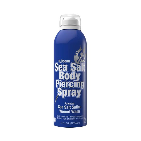 H2Ocean Sea Salt Saline Body Piercing Aftercare Spray and Wound Wash, Keloid Bump Treatment For Ear, Nose, Naval & Oral Piercings, Soothes, Cleanses, Sterilizes Skin, Vegan, Organic 6 oz