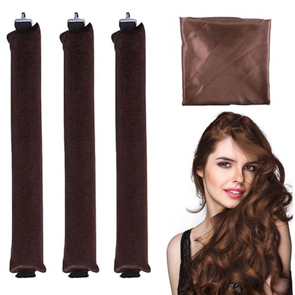 3 Pezzi Bigodino Lungo per Boccoli,con Sciarpa di Seta,Bigodini Grandi,Bigodini Morbidi per Dormire,Tubo Capelli Mossi,Heatless Hair Curler,Strumento per Lo Styling Dei Fai-Da-Te