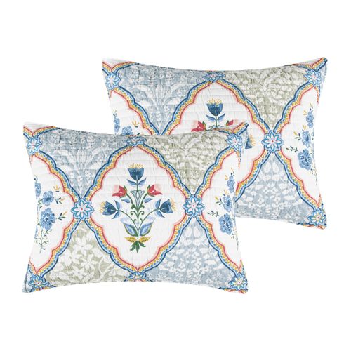 Levtex Home - Zoey Quilt - Standard Shams - Floral - Blue Yellow Green Pink White - Quilt (26x20in.) - Set of 2 - Cotton