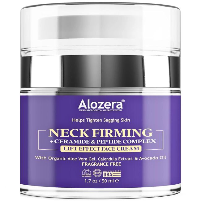 Alozera Neck Firming Cream, Anti-aging Neck Cream, Effective Lifing & Tightening Cream for Sagging Skin and Wrinkles on Neck & Décolleté and Face, Made in USA, 1.7 Oz