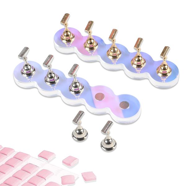 ANGNYA Nail Stand for Press on,2 Set Aurora Nail Holder for Painting Nails Press on Nail Stands Fake Nail Stand with 96 Pcs Reusable Sticky Putty for Nail Art Display Home & Salon Use