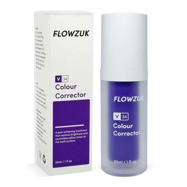 Flowzuk v34 Colour Corrector, Tooth Stain Removal, Purple Toothpaste, Colour Correcting Teeth Stains, Teeth Whitening Gel 30 ml Bottle Natural White Teeth Restore