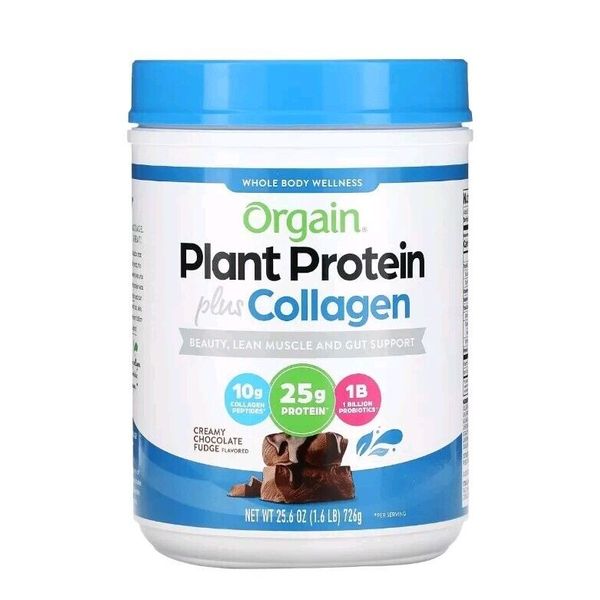 Orgain Plant Protein Plus Collagen Creamy Chocolate Fudge 1.6lb (726 g) 10/02/25