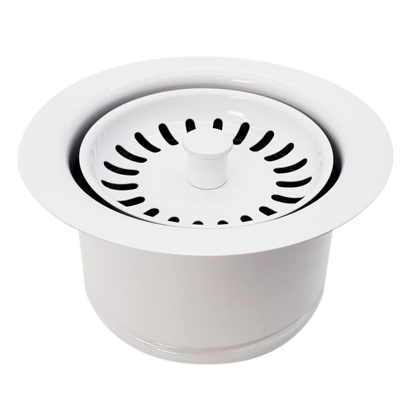 Westbrass D2082S-50 3-1/2" Extra-Deep Collar Kitchen Sink Waste Disposal Flange & Strainer Stopper, Powder Coat White