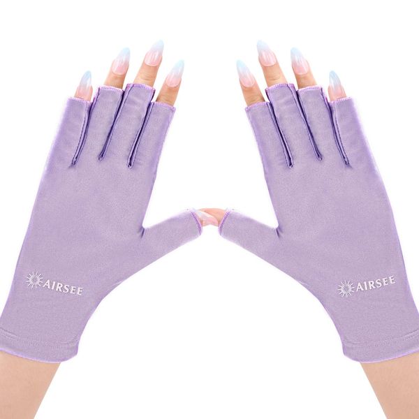 AIRSEE UV Gloves for Nail Lamp,Professional UPF50+ UV Protection Gloves for Manicures Nail Art,Fingerless Gloves That Shield Skin from The Sun and Nail Lamp (Purple)