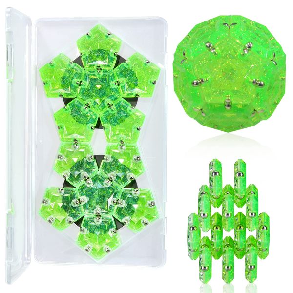 Magnetic Fidget Sphere Magnets Balls - Crystal Bright Green Holographic Glitter - Magnet Fidgets Toy - 12 Piece Set - Creativity Beyond Imagination, Inspirational, Recreational, Desk Toys for Adults