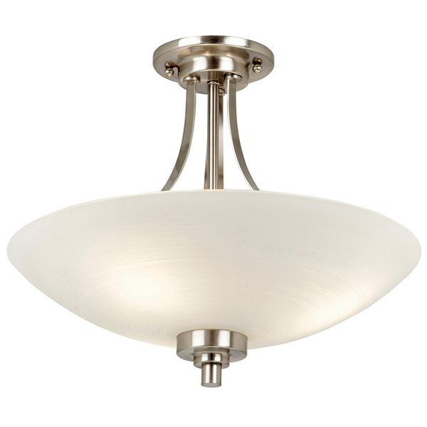Kaden Decorative Satin Chrome Finish E27 LED Compatible Semi Flush Ceiling Light with White Lined Painted Shade