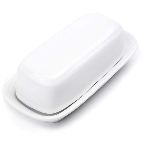 Fox Run Butter Dish, White Stoneware