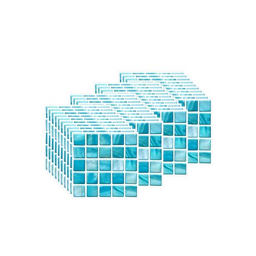 FBBULES 40PCS Tile Stickers, PVC Self-Adhesive On Tile Peel Stick Wallpaper Waterproof Wall Tiles Transfers Decor for Living Room Kitchen Mosaic Style Sky Blue (10 x 10cm / 4 x 4 inch)