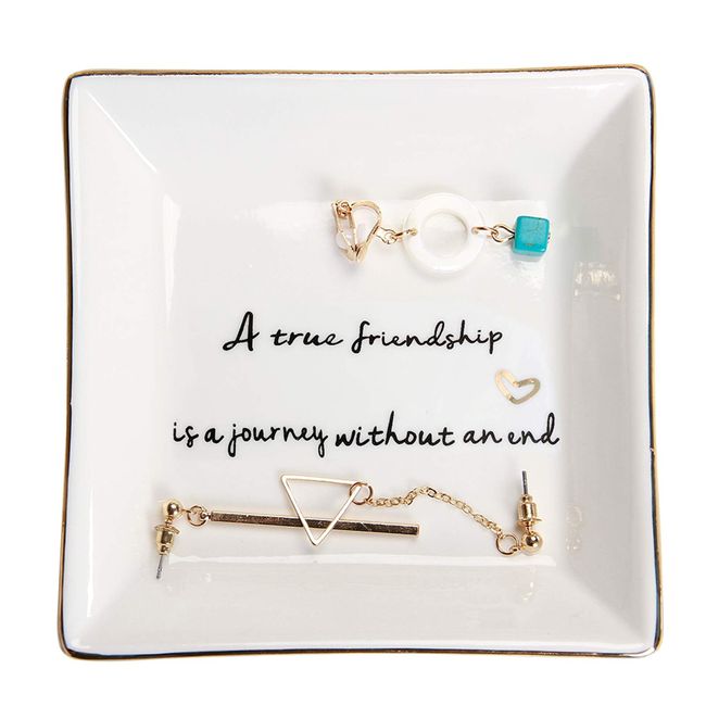 HOME SMILE Friends Gifts for Her Ring Trinket Dish-A True Friendship is a Journey Without an end-Birthday Gifts for Friends Female