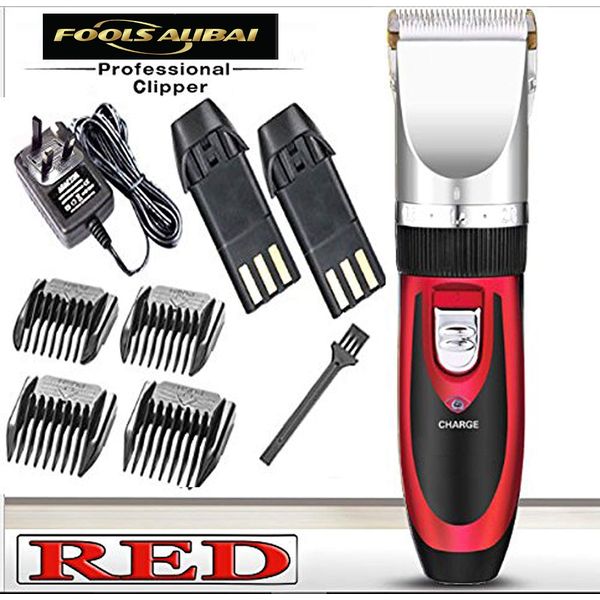 quiet hair clippers cordless Super Quiet Cordless battery Electric Hair Cutting Machine RECHARGEABLE HAIR CLIPPER TRIMMER home Barber Clippers Set (RED)