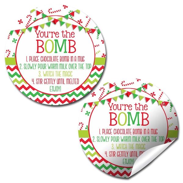 You're The Bomb Merry Christmas Themed Hot Cocoa Bomb Sticker Labels, Total of 40 2" Circle Stickers by Amanda Creation