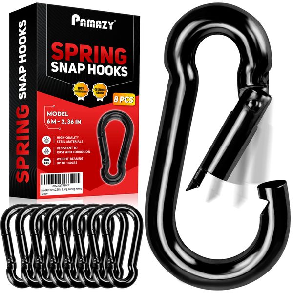 PAMAZY 8Pcs 2.36In Spring Snap Hooks, Carabiner Clip, Heavy Duty Rope Connector, Quick Link Carabiners Spring Snap Hooks for Indoor and Outdoor Activity, Camping, Climbing, Fishing, Hiking