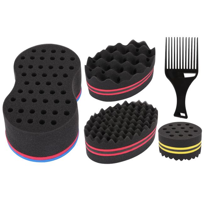 Colleni 5 Pcs Hair Sponge Set,Magic Hair Twist Sponge for Wave,Barber Hair Brush Sponge Dreads Locking Twist Curl Afro Coil Wave Hair Care Tool,Curl Sponge for Men Women with 1 Pcs Hair Pick