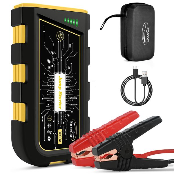 LifBetter 3000A Jump Starter Power Pack, Y29 Plus 12V Lithium Portable Car Battery Booster Pack, Power Bank Charger, w/ Jumper Cables Up to 8.0L Petrol and 6.5L Diesel Engines, LED Flashlight-Yellow