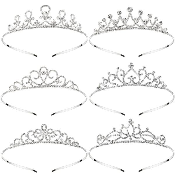 Mezchi 6 Pack Crystal Tiara Headband, Silver Princess Crown, Rhinestone Headband for Women, Girls, Princess Tiara Hair Accessories for Birthday Party, Wedding