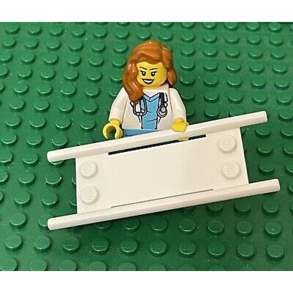 Lego City Doctor / Female Nurse Mini Figure With White Hospital Stretcher