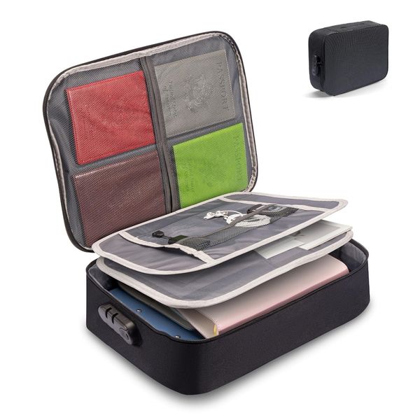 Cretosou Document Box with Lock Certificate Folder, Large Capacity Multi-Layer Certificate Organiser Expanding File Folder, Portable File Storage Bag for Certificates Passport Cards